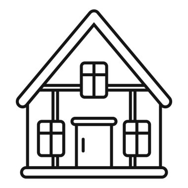 İki katlı, büyük pencereli ve kapılı, modern banliyö mimarisini temsil eden özel bir evin çizgi simgesi.