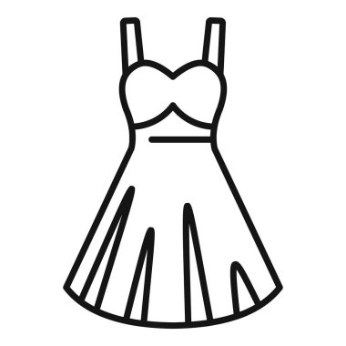 Bu çizgi çizgisi sanat vektörü illüstrasyonunda kayışlı ve akıcı etekli zarif bir yaz elbisesi var. Moda tasarımcıları ve giyim perakendecileri için mükemmel.