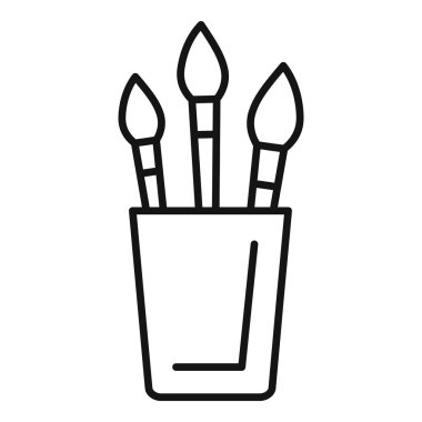 Bu minimalist çizgiler, sanat ve yaratıcılığı temsil etmek için mükemmel olan bir kavanozun içinde duran üç boya fırçasını gösteriyor.