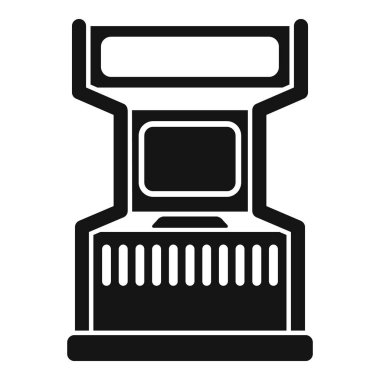 Klasik bir oyun makinesinin siyah silueti, bir ekran ve joystick, klasik oyun için nostalji çağrıştırıyor