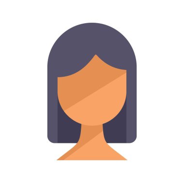 Boş yüzlü ve koyu renk saçlı bir kadının minimalist çizimi, avatarlar, profiller ve daha fazlası için ideal.