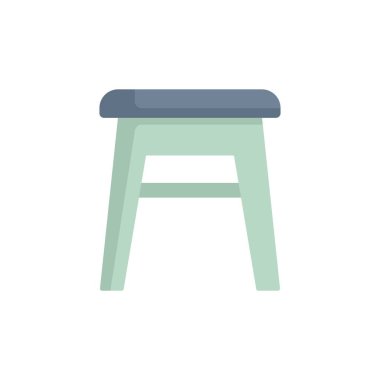 Yumuşak koltuklu, beyaz arka planda izole edilmiş basit yeşil bir tabure içeren minimalist vektör illüstrasyonu