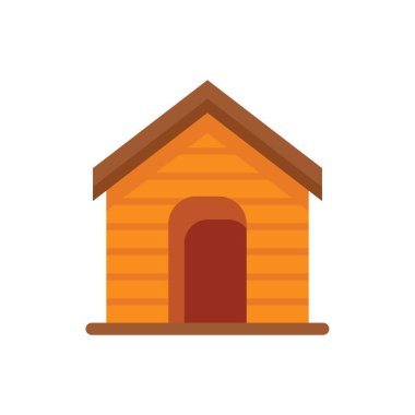 Küçük ahşap köpek kulübesi evcil bir köpeğe barınak sağlıyor.