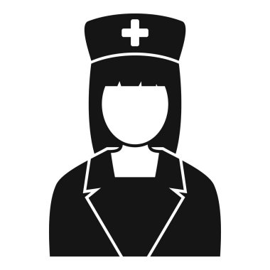 Bu basit ikon, geleneksel bir üniforma ve şapka giyen, sağlık hizmetlerini sembolize eden bir kadın hemşireyi tasvir ediyor.