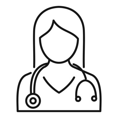 Steteskop takan kadın bir doktorun basit çizimi. İnternet siteleri ve uygulamaları için mükemmel.