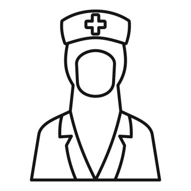 Müslüman bir hemşirenin üniformasıyla başörtüsü taktığını gösteren basit bir çizim.