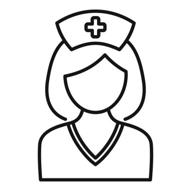 Üniforma giyen ve haçlı şapka takan bir hemşirenin basit bir sanat simgesi.