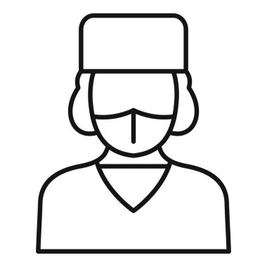 Koruyucu maske takan bir kadın doktorun tıbbi ve sağlık hizmetleriyle ilgili tasarımlar için uygun basit bir taslak simgesi.