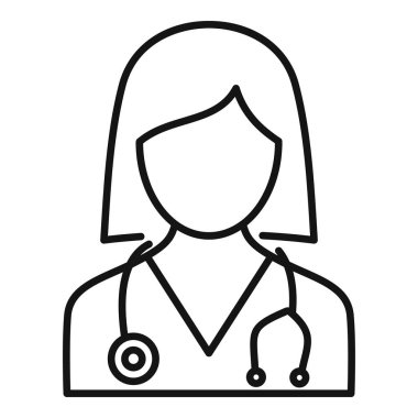 Steteskop takan kadın bir doktorun basit bir taslak simgesi. İnternet siteleri ya da uygulamalar için mükemmel.