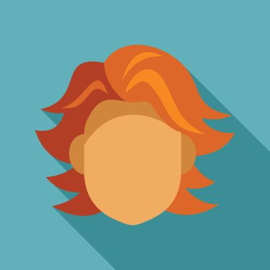 Yüzü olmayan kişi simgesi uzun gölgeli modern düz dizayn tarzında kızıl saçlar gösteriyor