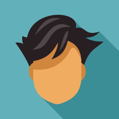 Siyah saçlı, turkuaz arka planda saç stilini gösteren genç bir adamı temsil eden yüzsüz erkek portresi.