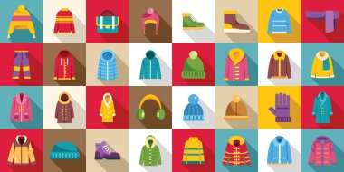 Gardırop kış ikonları hazır. Bu kış kıyafetleri ve aksesuarları soğuk havayı göstermek için mükemmeldir.