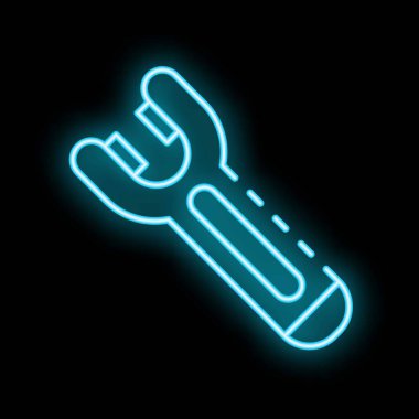 Koyu arkaplanda parlayan neon anahtar simgesi, inşaat, onarım ve diy kavramlarını temsil eder