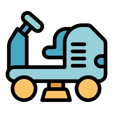 Dönen fırçalarla yolu temizleyen basit bir sokak süpürücü aracının renkli simgesi