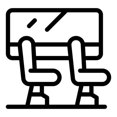 Pencere ve boş sandalye ikonlu bekleme odası koltukları. Beyaz arkaplanda izole edilmiş web tasarımı için pencere ve boş sandalyeler vektör simgesi içeren bekleme salonu koltukları