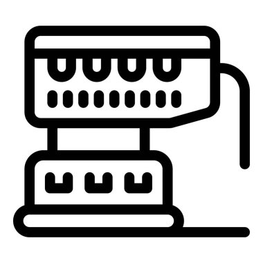 Profesyonel bir kahve makinesinin siyah taslak ikonu lezzetli bir içecek hazırlıyor.