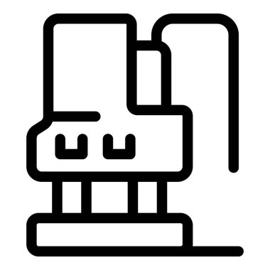 Esnek şaftlı elektrikli beton vibratör temel üzerine çalışıyor, basit siyah beyaz çizgi sanat vektörü simgesi