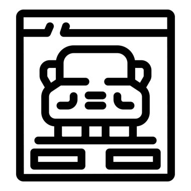 Web sitesindeki bir araba reklamının basit, kalın çizgi tasarım simgesi, web siteleri ve uygulamalar için mükemmel