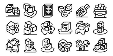 Buz küpü kokteyl ikonları hazır. Eriyen buz küpleri ve buz kalıpları da dahil olmak üzere çeşitli durumlardaki buz küplerini gösteren simgeler kümesi