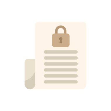 Veri korumasını temsil eden asma kilit simgesi ile kilitli metin satırları olan bir belgenin basit vektör illüstrasyonu