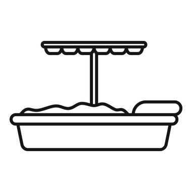 Gölgeli kum havuzu beyaz arkaplan çizgisi simgesi üzerinde duruyor, ağ ve yazdırma için uygun