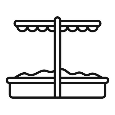 Çocukları yaz güneşinden koruyan tenteli kum havuzu, basit siyah beyaz vektör simgesi