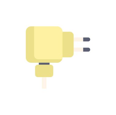 İki pimli sarı telefon şarj cihazı bir telefon veya diğer aygıtı şarj etmek için bağlanıyor