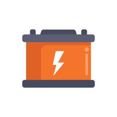 Yıldırım sembollü turuncu araba aküsü depolanmış elektrik enerjisini temsil ediyor.