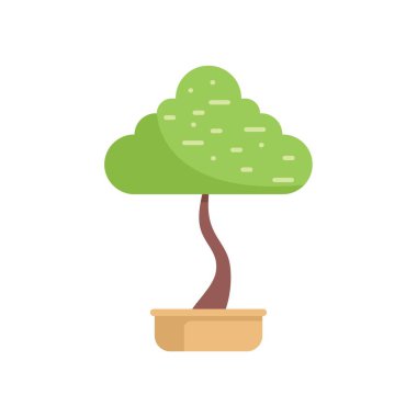Bir tencerede büyüyen küçük bir bonsai ağacının, beyaz arka planda izole edilmiş basit bir vektör çizimi