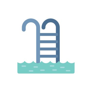 Mavi suya kısmen batmış bir yüzme havuzu merdiveni içeren minimalist illüstrasyon