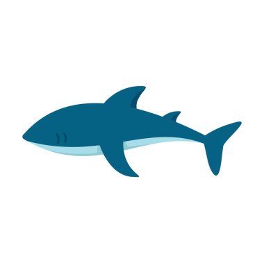 Çizgi film köpekbalığı su altında huzur içinde yüzüyor. Deniz yaşamının basit ve şirin bir temsili.
