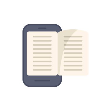 Bu vektör illüstrasyonu açık bir kitap gösteren, e-öğrenmeyi, dijital yayınları ve mobil okumanın kolaylığını temsil eden bir akıllı telefonu içerir.