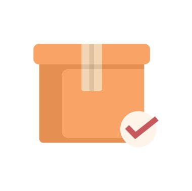 Karton bir kutunun basit simgesi, bant ve işaretli, nakliye, teslimat ve sipariş tamamlama gibi konular için mükemmel.