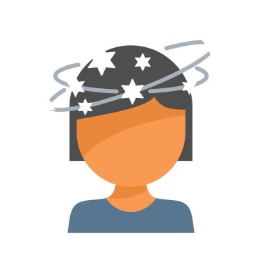 Baş dönmesi, baş dönmesi ve yönelim bozukluğu, baygın ve sersemlemiş, kafası karışmış ve kararsız, biçimlendirilmiş vektör simgesi