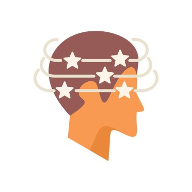 Baş dönmesi ve etrafında dönen yıldızlarla baş dönmesinden muzdarip bir insan tasviri.