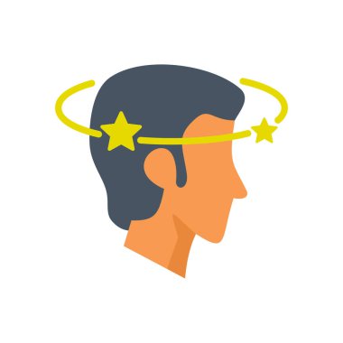 Başı dönen yıldızlarla sembolize edilmiş, başı dönen bir adamın profili.