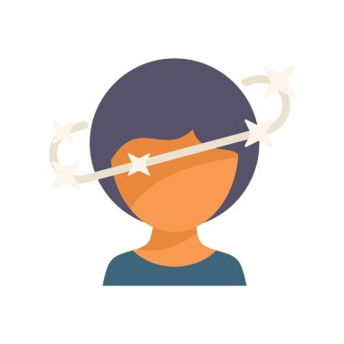 Başının etrafında dönen yıldızların baş dönmesi, baş dönmesi, baş dönmesi ya da beyin sarsıntısı gösteren minimalist bir çizim.