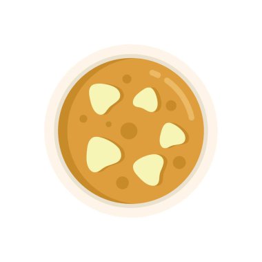 Yukarıdan bakıldığında, bir kase kızarmış ekmekli çorbanın basit vektör çizimi