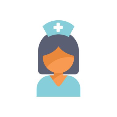 Bu vektör illüstrasyonunda önlük giyen ve dişlerini göstererek gülümseyen geleneksel hemşire şapkası takan bir kadın hemşire var.