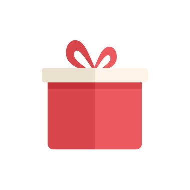 Üstünde düz dizayn çizimi olan kırmızı bir hediye kutusu.