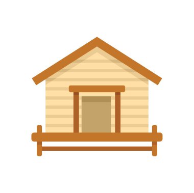 Küçük ahşap tavuk kümesi tavuk girişi, kümes hayvanı evi, çiftlik binası için girişi olan yerde duruyor.