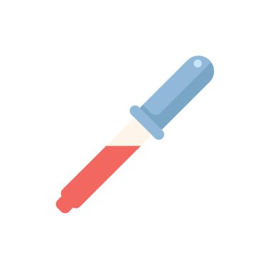 Bu vektör simgesi düz çizgi film tarzında betimlenmiş kırmızı sıvı tutan kimyasal bir pipet damlatıcısını içerir.