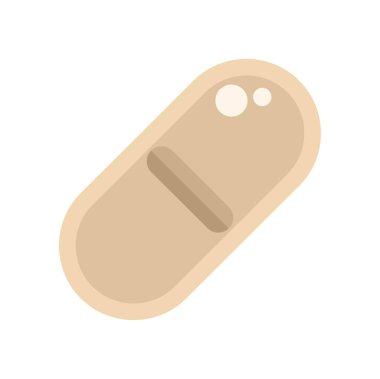 Açık kahverengi oval hap yan yatmış, ortasında bir puan işareti var, beyaz arka planda.