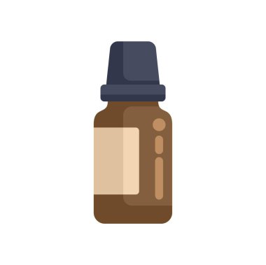 Beyaz arka planda izole edilmiş, boş etiketli, kapalı kahverengi ilaç şişesinin basit bir çizimi.