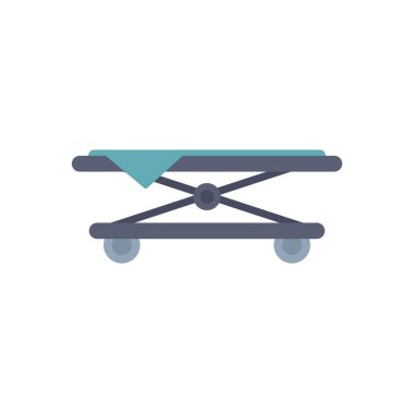 Hastanede kullanılmayı bekleyen boş tıbbi sedyenin basit minimalist düz vektör çizimi