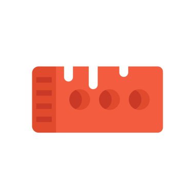 Beyaz zemin üzerinde izole edilmiş üç delikli tek bir kırmızı tuğlanın basit vektör çizimi