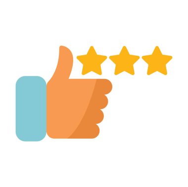 Olumlu geri bildirim temsil eden üç altın yıldızın yanında el işareti vermek