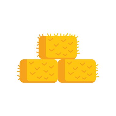 Üst üste dizilmiş üç dikdörtgen saman balyası beyaz arka planda izole edilmiş bir piramit oluşturuyor.