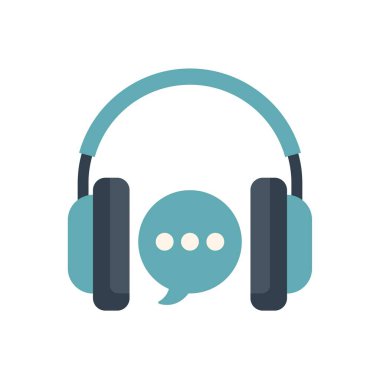Konuşma baloncuklu basit kulaklık simgesi, çevrimiçi podcast, sesli kitap ya da müşteri desteği simgesi