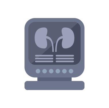 Tıbbi ultrason cihazı ekranında insan böbreği taraması gösteriyor.